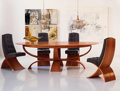 THOMAS MOSER VITA CHERRY WOOD OVAL DINING TABLE AND DINING CHAIRS