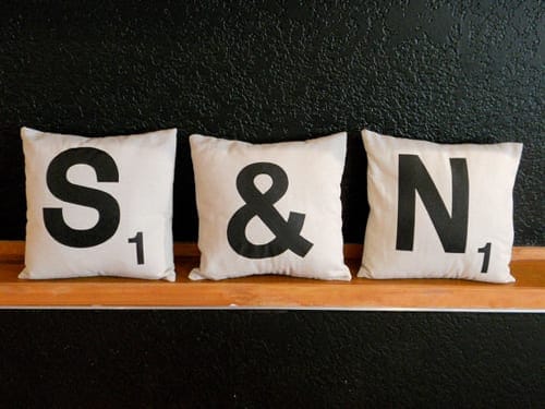 pillow, pillows, pillowcase, pillowcases, pillow case, pillow cases, cushion, cushions, scrabble, scrabble-inspired, typography, helvetica