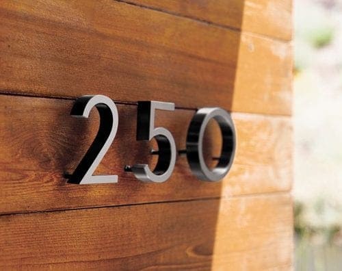 house numbers, home numbers, metal house numbers, metal home numbers, aluminum house numbers, aluminum home numbers, bead-blasted aluminum numbers, neutra, richard neutra, dion nutra, neutra house numbers, neutra numbers, dwr house numbers, design within reach, dwr